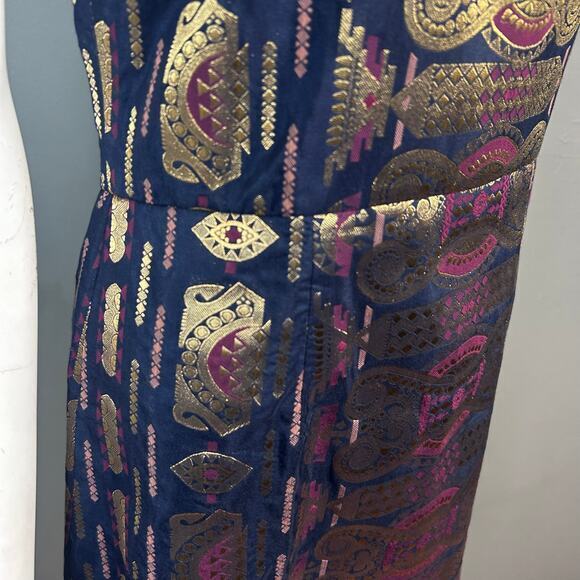 Tory Burch dress size 4 sheath tribal brocade India purple gold metallic y2k - Picture 11 of 16